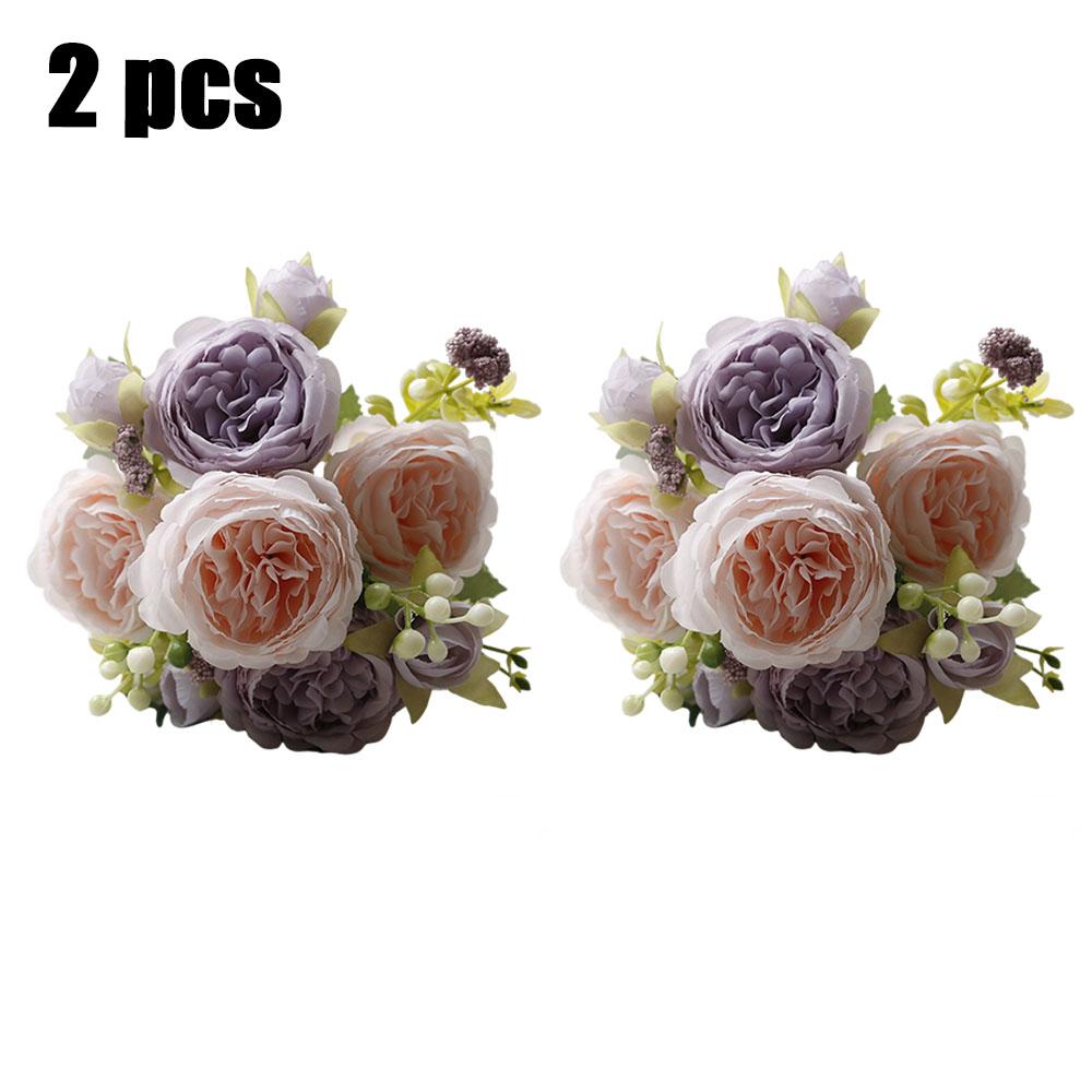 

2 букета искусственных цветов для кладбища и 2 корзины с цветами для кладбища, искусственные цветы из двухцветной персидской розы, ваза для цветов для кладбища. 2pcs