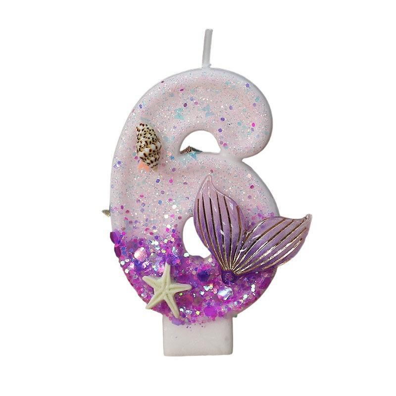 Mermaid Tail Birthday Candles With Starfish, Number Candles, Creative Cake Decorations For Birthday Party, Diy Party Decoration