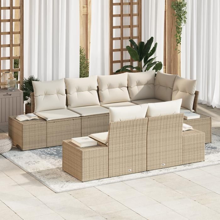 VidaXL Ensemble de canapé de jardin de 7 pièces avec coussins beige en poly rotin 3347101