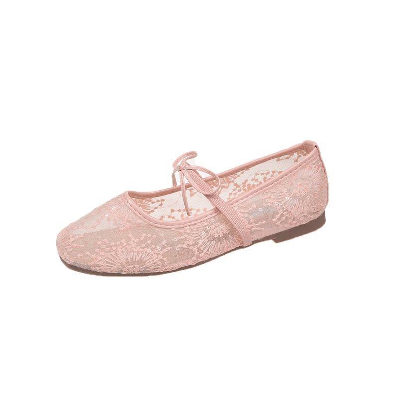 2025 square head spring summer evening shoes heightened breathable gentle women's shoes French mesh Mary Jane single shoes new