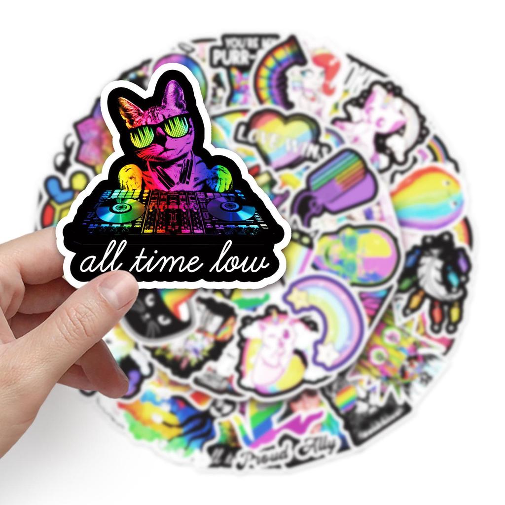 50 Rainbow DIY Graffiti Stickers: Waterproof, Versatile for Skateboards, Refrigerators, Helmets, and Water Bottles
