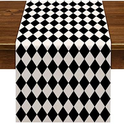 Linen Black And White Plaid Table Flags Tea Themed Party Decorations Picnic Holiday Plaid Table Cover For Kitchen Dining Room