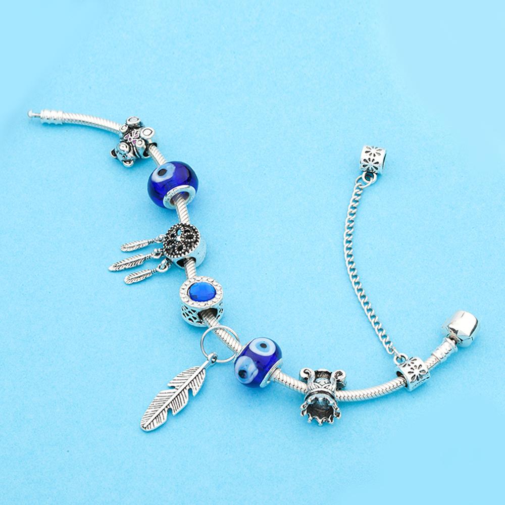 Style SS925 Silver Glass Beads Crystal Feather Dreamcatcher Bracelet With Safety Chain Fine Gift For Women With Cloth Bag
