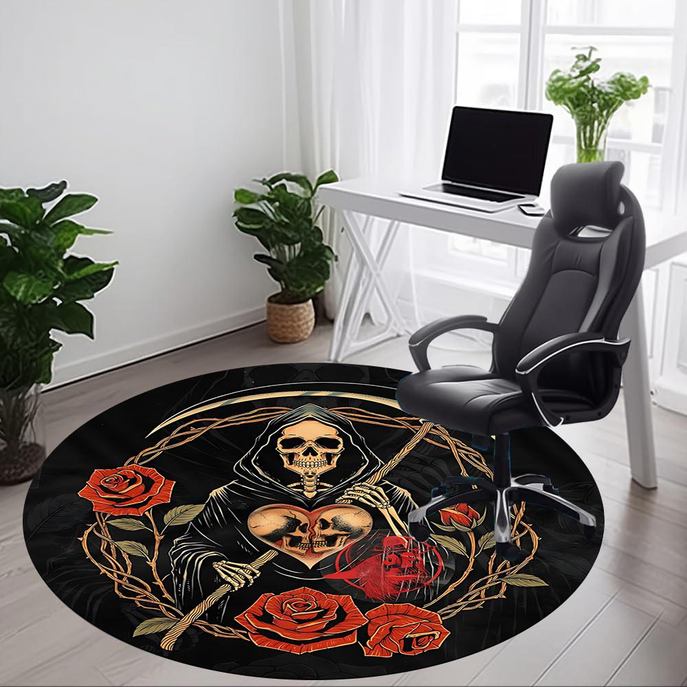 1pc Death Roses Office Round Area Rug, Under Office Chairs Bedroom Living Room Home Decor, Room Deco