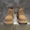 Markendesign Große Größe Hohe Qualität Quadratischer Absatz Plateau Punk Große Zehe Derby Britischer Stiefel Herren Schnürstiefeletten Herrenschuhe