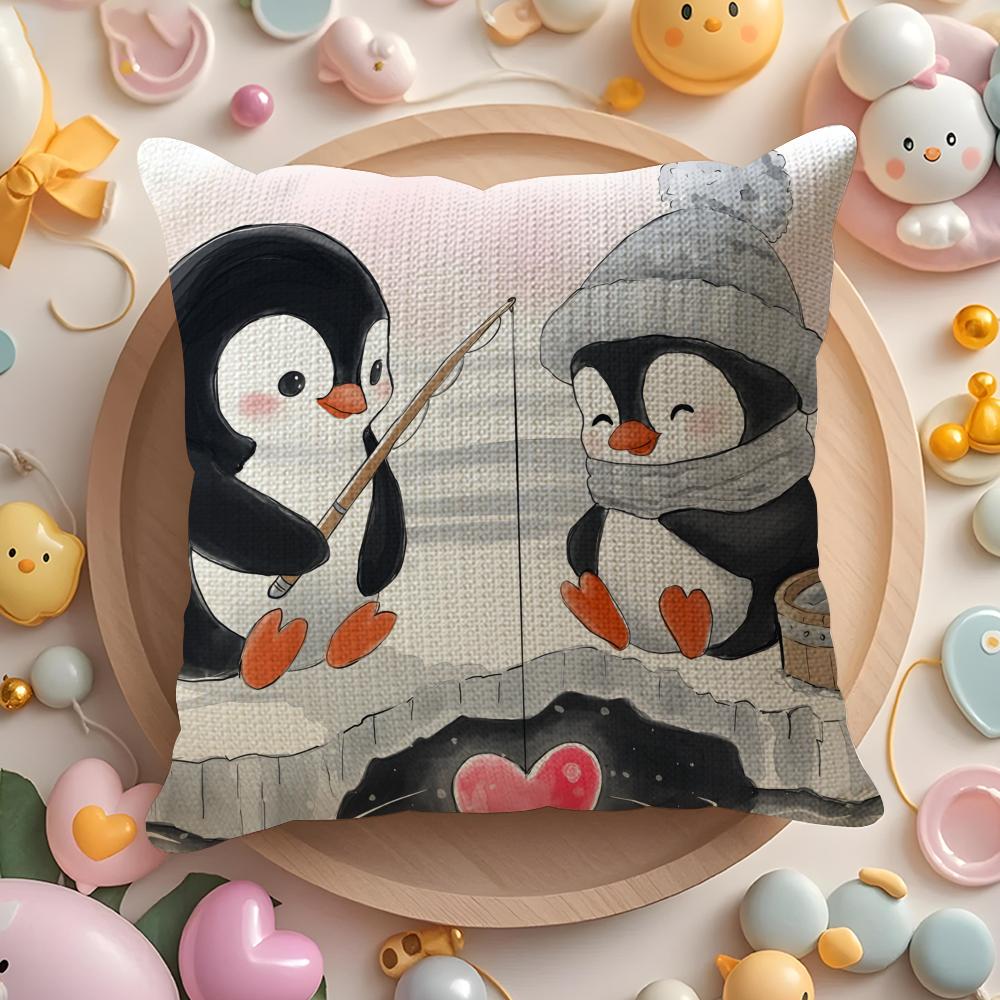 Cute Cartoon Penguin life Pillow Case Pattern Printed Pillowcase for Living Room Sofa Cushion Cover & Bedroom Decor