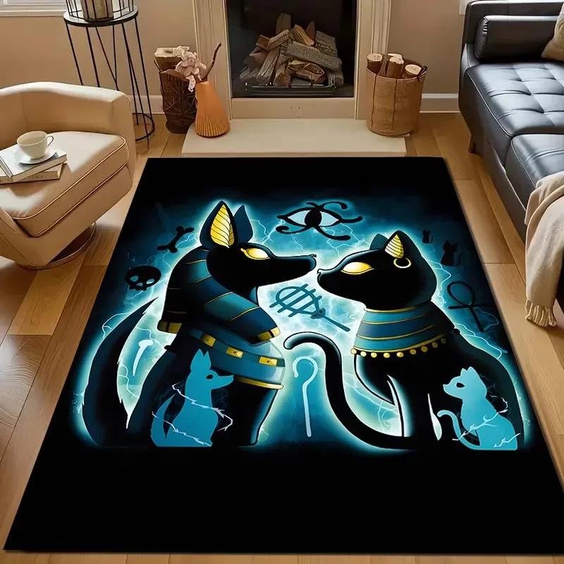 New Shelves! Egyptian Mythology Black Cat Carpet, Living Room Bedroom Office Children's Room Rugs, Non-slip Machine Washable Mat