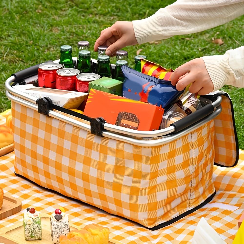 1 Stück zusammenklappbarer Picknick-Aufbewahrungskorb, tragbare isolierte Aufbewahrungsbox mit Metallgriff, heiß und kalt, großer zusammenklappbarer Aufbewahrungskorb
