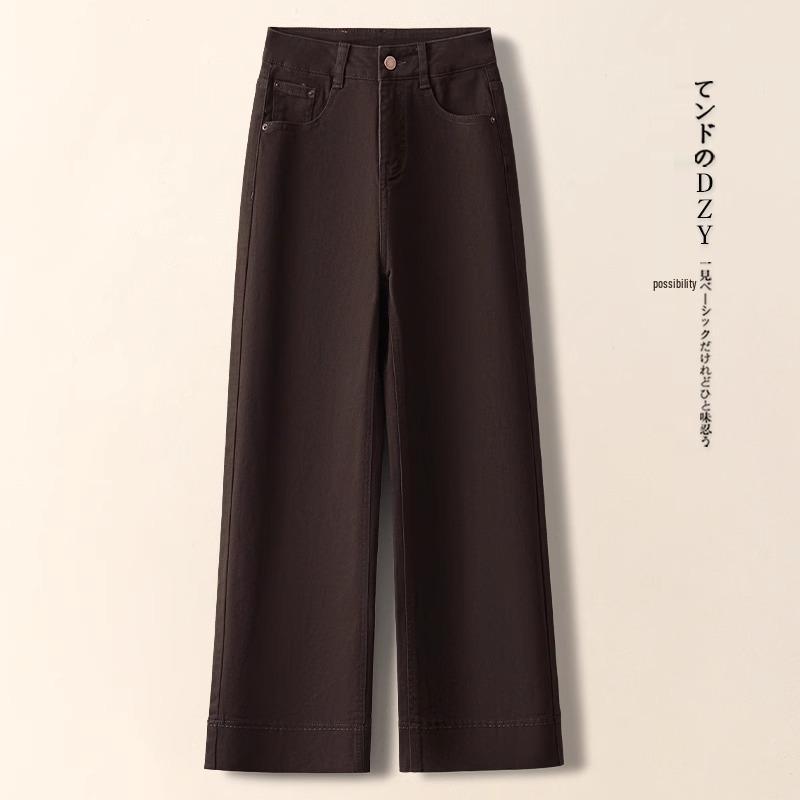 2024 High-Waisted Fleece-Lined Cropped Straight-Leg Retro Dark Blue Women's Jeans for Autumn/Winter