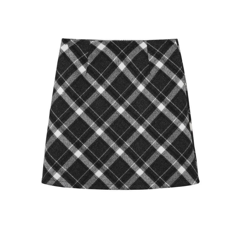 

550 Plaid Wool A-line High-Waisted Skirt - Short, Thick, and Ideal for Autumn/Winter Small серый