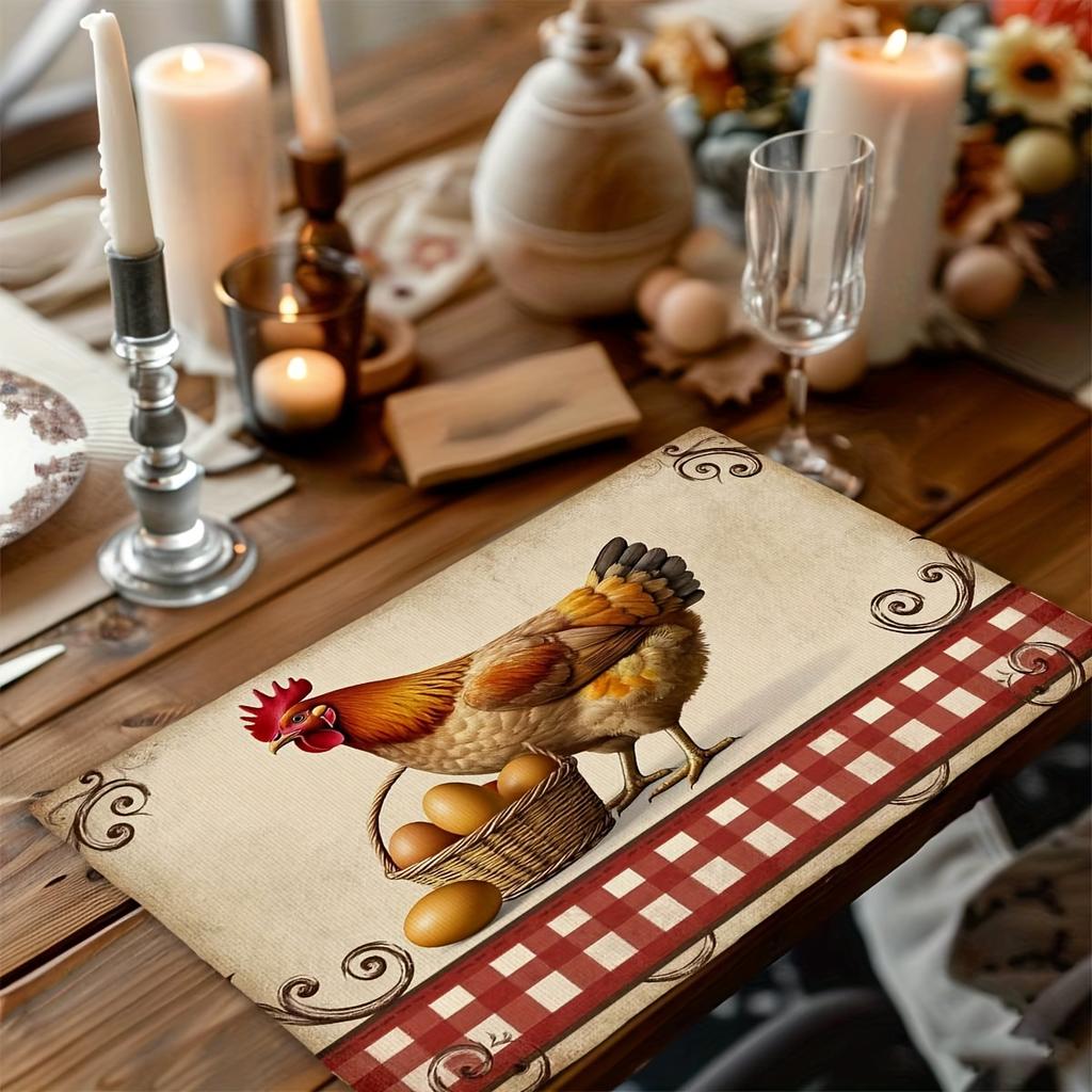 Of 4/6 Farmhouse Style Vintage Chicken Pattern Placemats, Measuring 12.0X18.0inch, Heat-Resistant Table Mats, Decorative And Washable, Suitable for