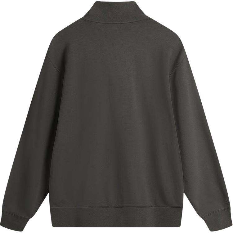 Li Ning Sports Trend Series Solid Color Zipper Stand Collar Comfortable Breathable Loose Sweatshirt Men Sweatshirt Graphite-Gray AWDU847-3