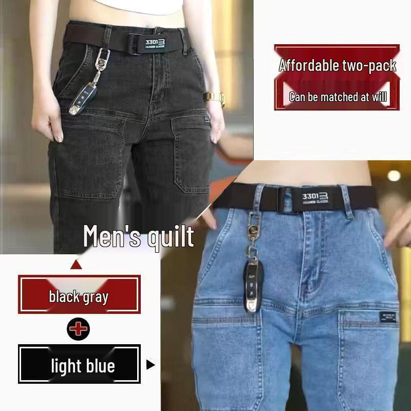 Herren Slim Fit Stretch Multi-Pocket Jeans - Straight Leg, Verschleißfeste Freizeithose für Frühling & Herbst