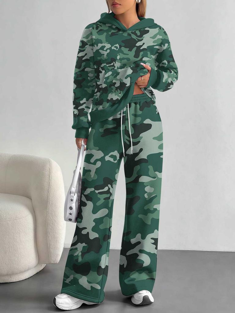 Dark Camouflage European And American Autumn And Winter Casual Long-Sleeved Suit Women'S Hooded Sweater And Trousers Two-Piece Set