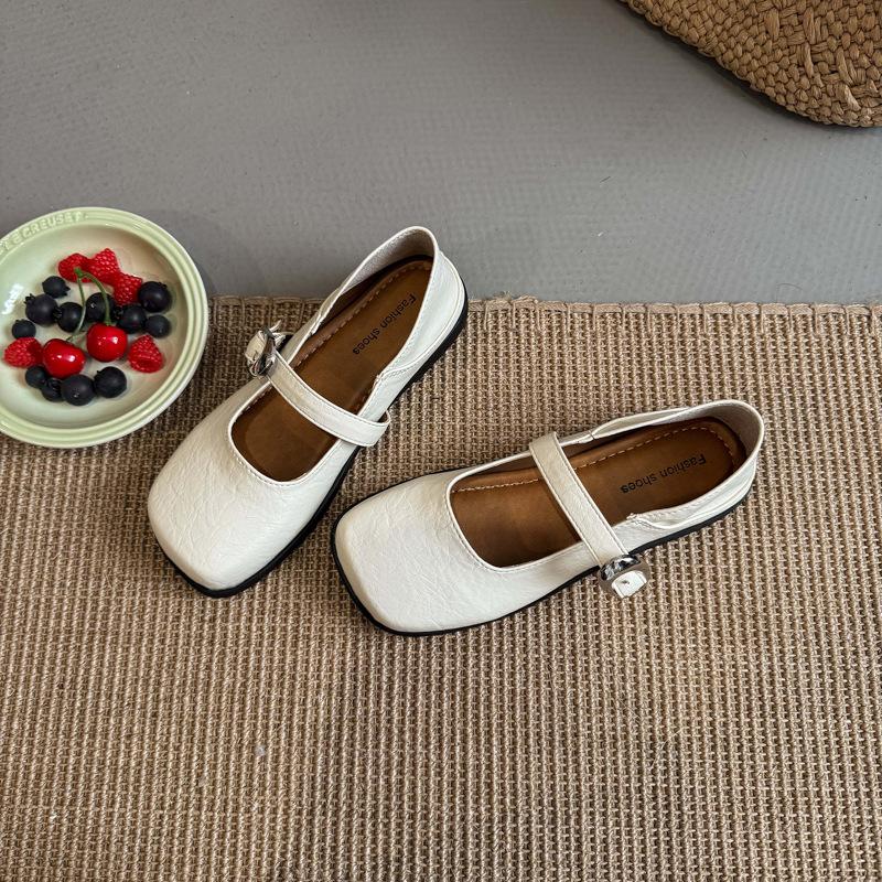 

Нишевые серебристые туфли Мэри Джейн на плоской подошве с мелким вырезом, женские, лето 2025, новые, универсальные, с французским круглым носком, из маленькой кожи 40