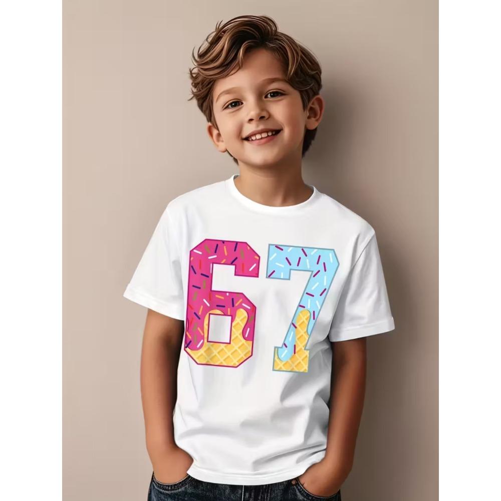 Fashion Men and Women's T-shirt Funny Digital 6 7 Print T-shirt Loose Short Sleeve Tops Summer Casual Kids Clothing