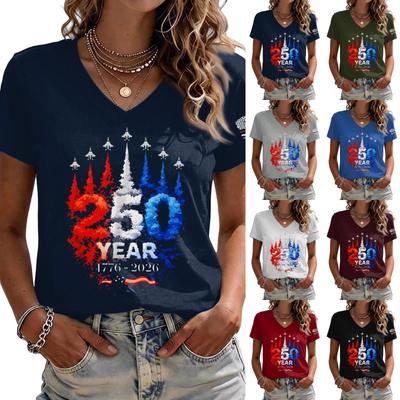 Womens V Neck Short Sleeve Pullover T Shirt 250 Years 1776 2026 Printed Casual Top for Everyday Wear
