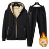 Men's 2024 Autumn/Winter Fleece-Lined Lambswool Hooded Two-Piece Set (Plus Size Available)