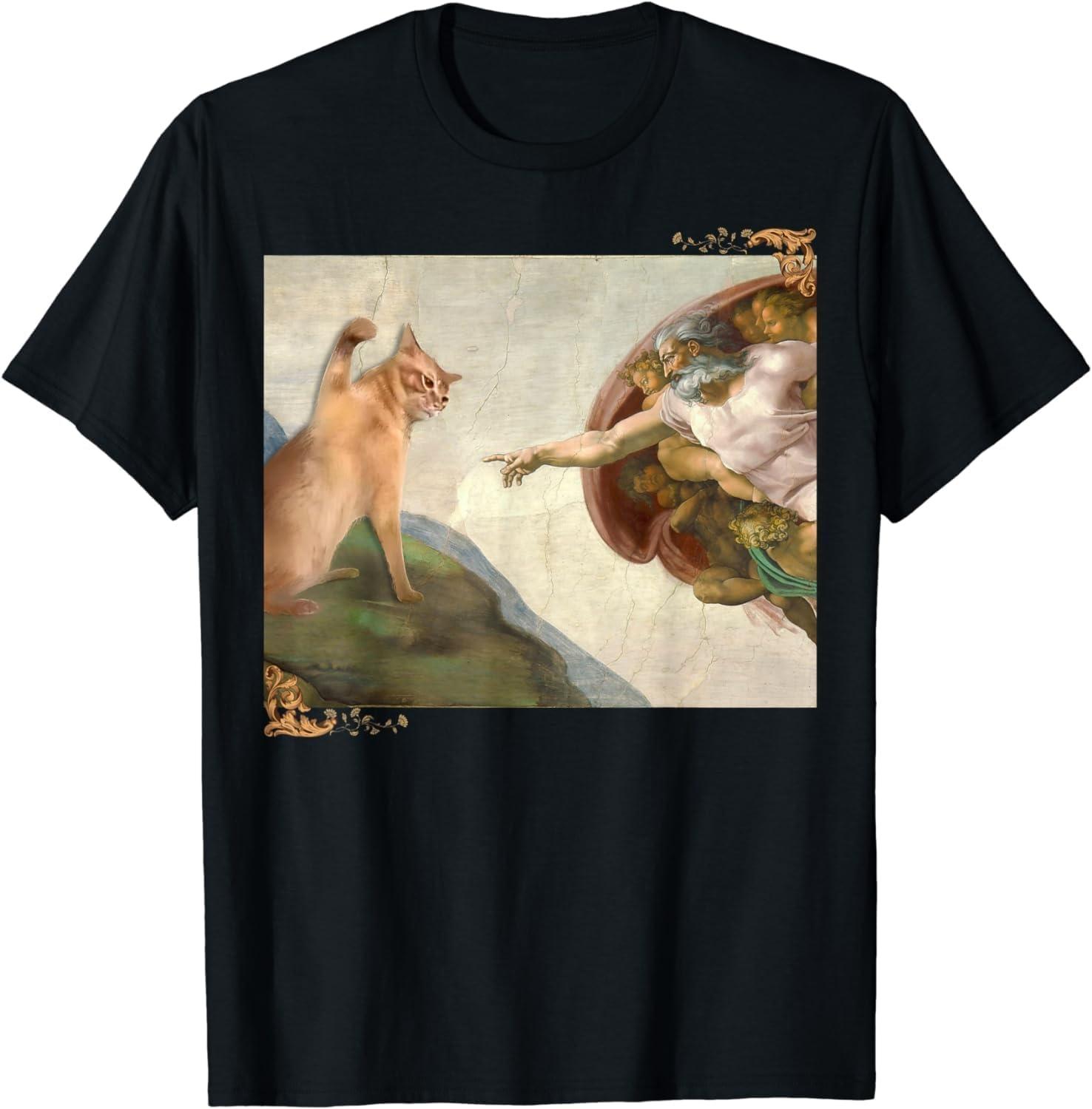 Wttyolo Забавные кошачьи мемы Сотворение Адама Микеланджело Христианский мем Футболка S