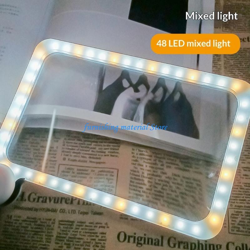 Y5GD 5 Time Glass with 48 LED Light Foldable Handle Anti Glares Lens for Reading Assistance Low Visibilities Seniors