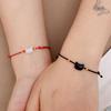 2pcs Natural Moonstone Bracelet Couple Friends Cute Cat Obsidian Charms Black Red Handmade Rope Bracelets Party Jewelry Gifts