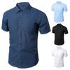 Men Shirt Pure Turn-down Collar Formal Slim Fit Summer Top for Work