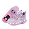 2024 Girls' LED Leather Roller Shoes: Double-Wheel, Removable, Children’s Skating Sneakers