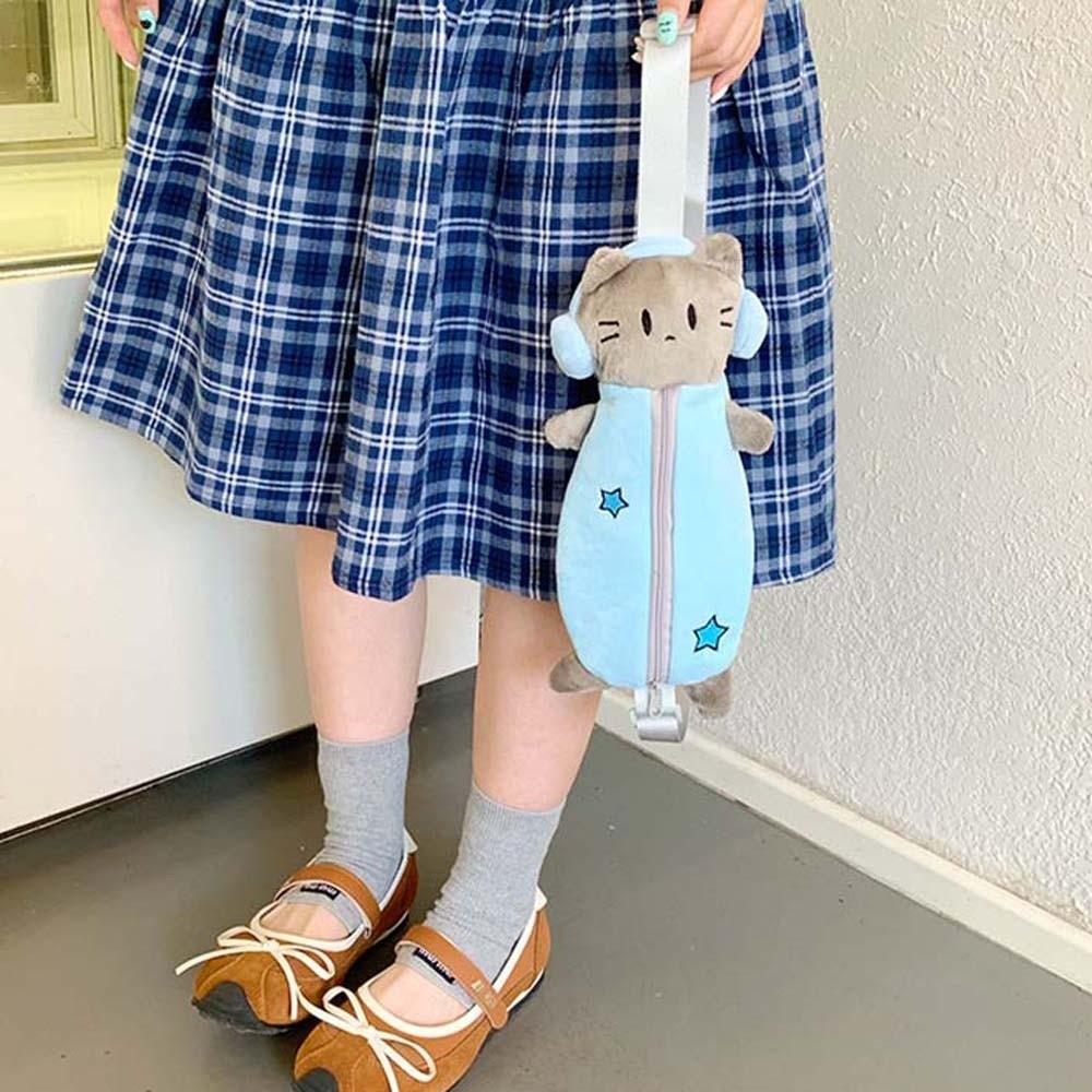 Sweet Cartoon Shoulder Bag Purse Plush Stationery Pouch Pen Bag Headset Cat Crossbody Bag Daily