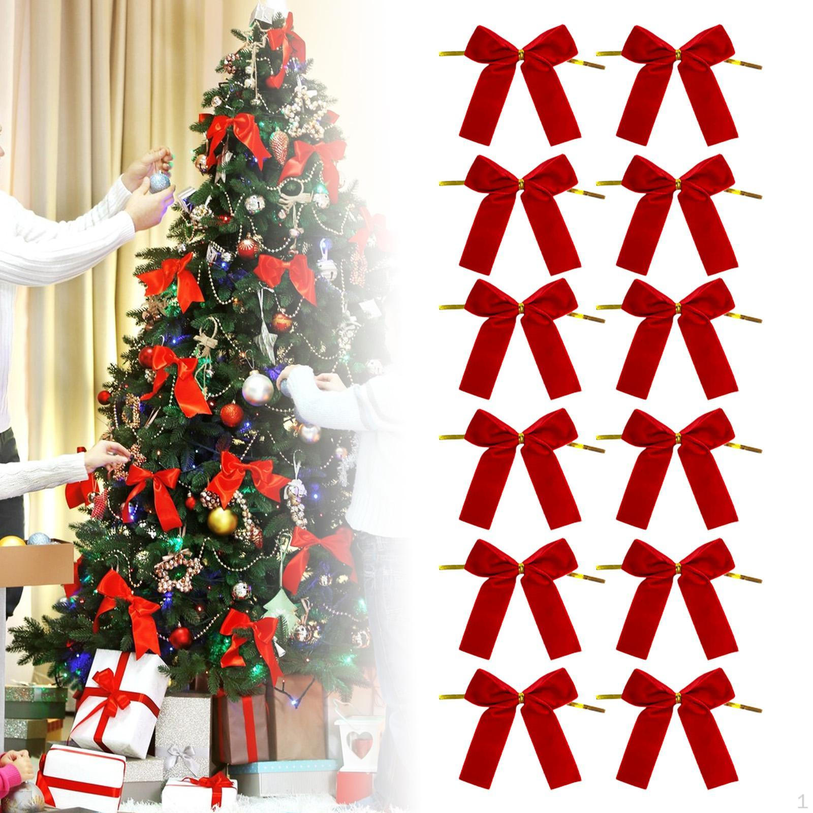 

12 штук бархатных бантов для елочных украшений, бантики, рождественские товары для вечеринки, для двери, праздничные красный