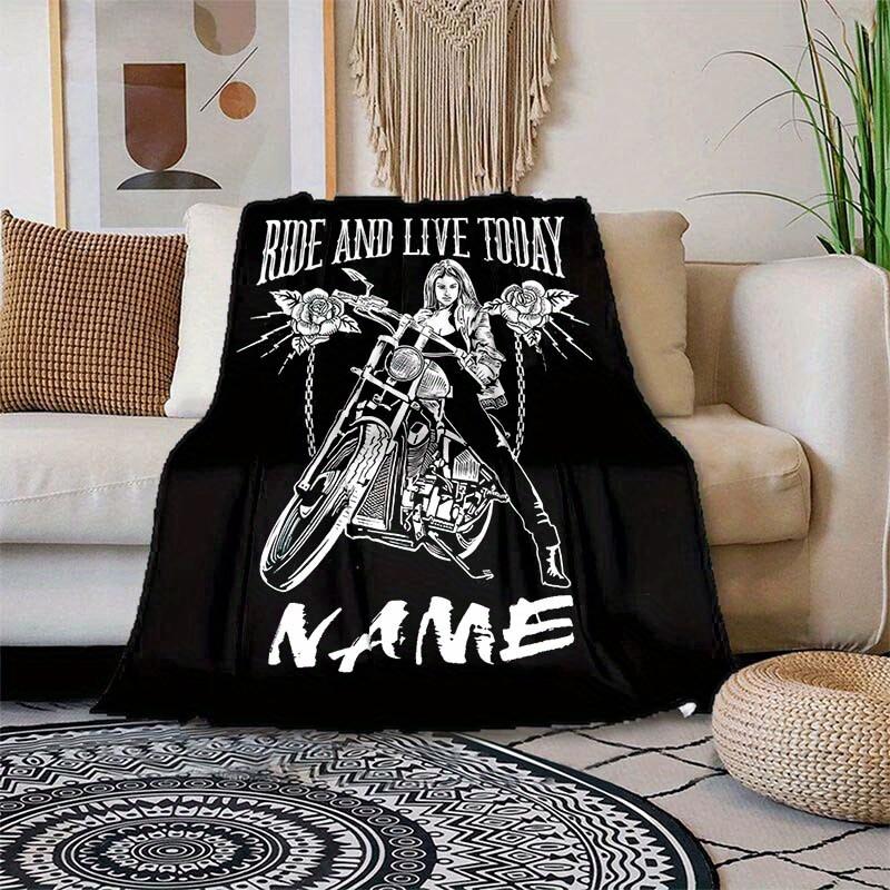 Motorcycle Enthusiast Customize Your Name Blanket Warm Comfortable Soft Blanket For Chair Office Sofa Bed Sofa Office Camping Suitable For Gifting