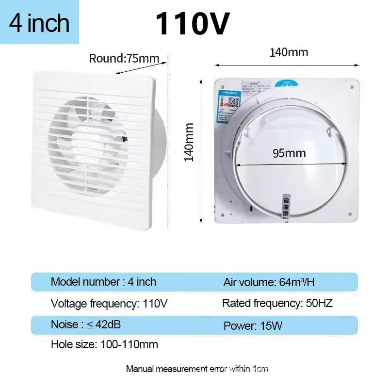 4/6/8 Inch 110V/220V Silent Exhaust Fan Ventilation Vents Vents Fan Range Hood Extractor Fan Ventilator Bathroom Kitchen Toilet