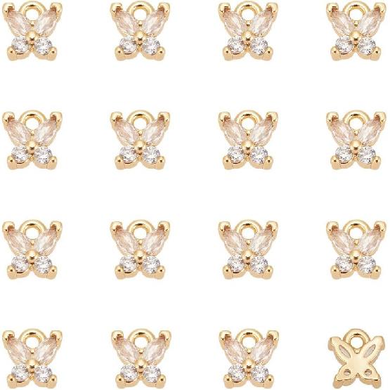 UNICRAFTALE 16Pcs Micro Pave Clear Crystal Rhinestone Pendants Real 18K Gold Plated Butterflies Pendants Glass Crystal Butterfly Charms for Necklace