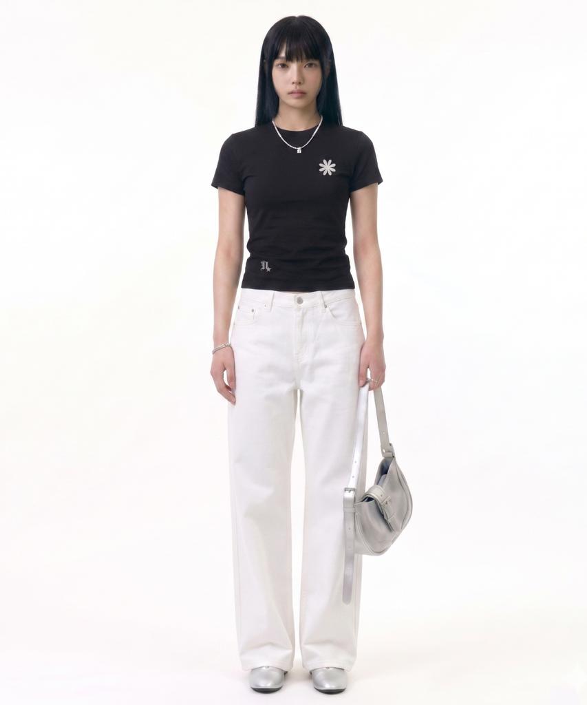 Damiswi Reflective Signature D-Logo Crop T-Shirt_Black