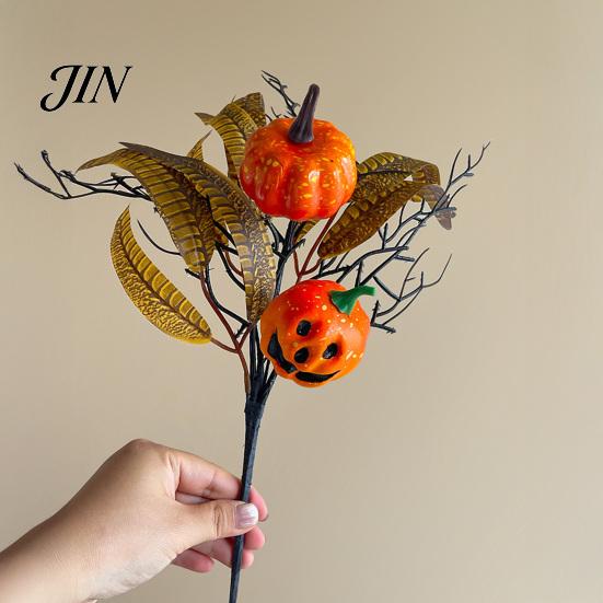 Autumn Harvest Bouquet Halloween Flowers Decorations, Black Artificial with Pumpkin Rose Eucalyptus Maple Leaf Decor Floral Stems, Indoor Branches for
