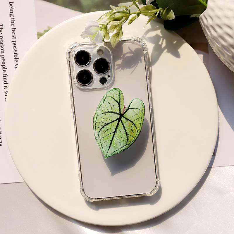 Foldable Acrylic Mobile Phone Stand with Simulated Plant Leaf Design
