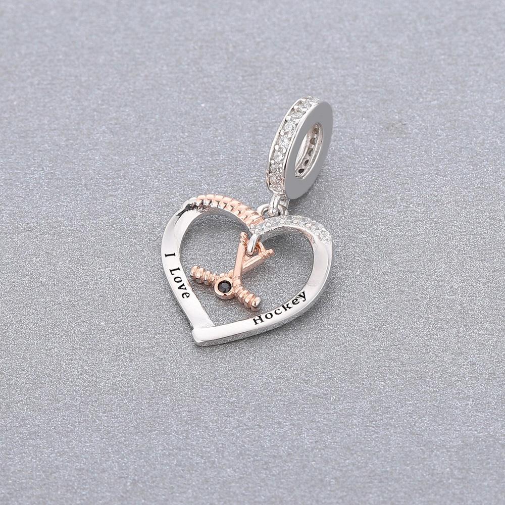 Pasuje k originálnímu náramku Pan Charm ze stříbra 925 Hokejka a míček Korálek pro výrobu Dívka Teen Sport Láska Berloque DIY