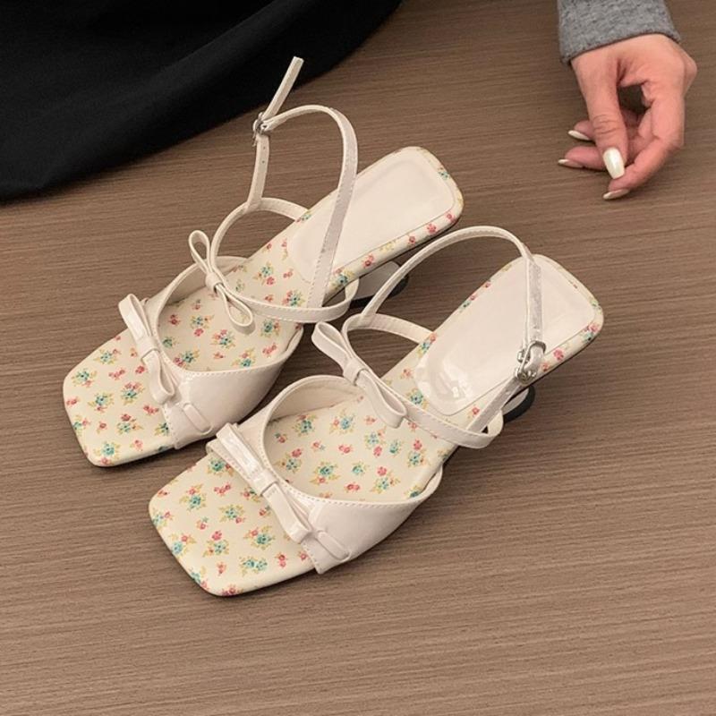 

Fashion Women s Fashion Slope Heel Sandals Summer New Square Head Open Toe Butterfly Knot Anti-slip Wear Heel Shoes 40