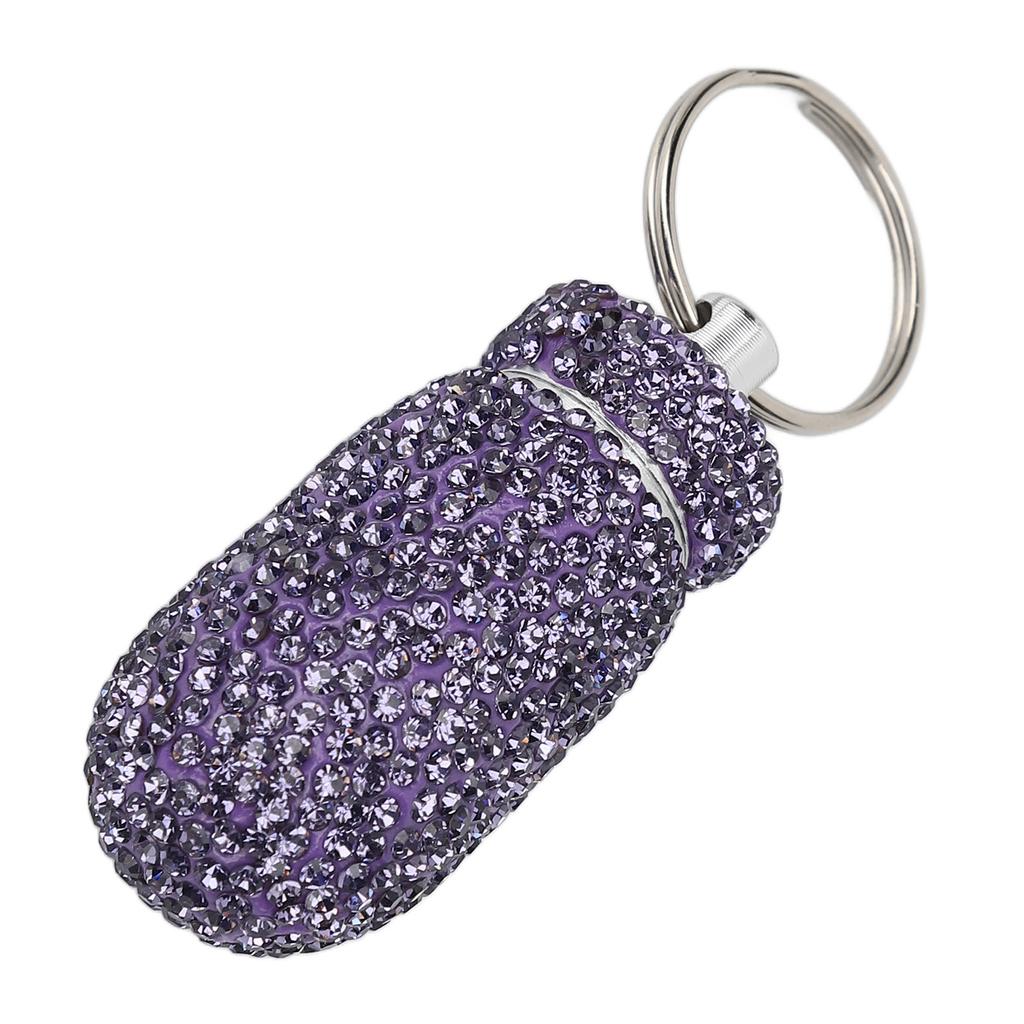 Lila Strass Kapsel Aufbewahrungsbehälter mit Schlüsselanhänger Aluminiumlegierung Tragbare Medizinflaschenbox