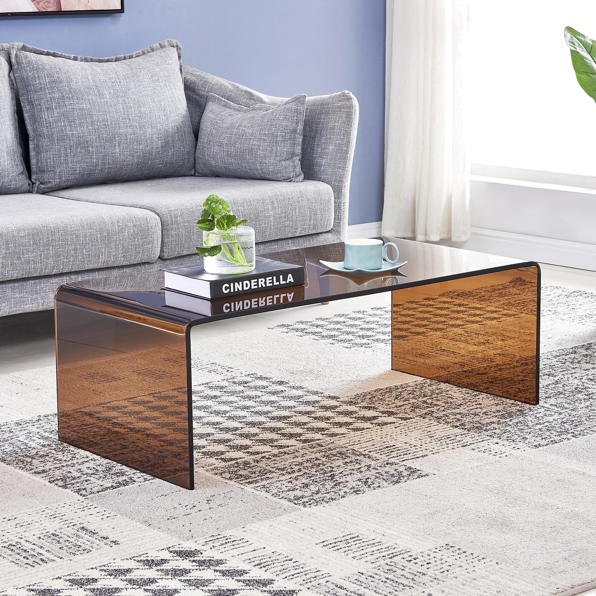 Tempered Brown Bent Glass Coffee Table