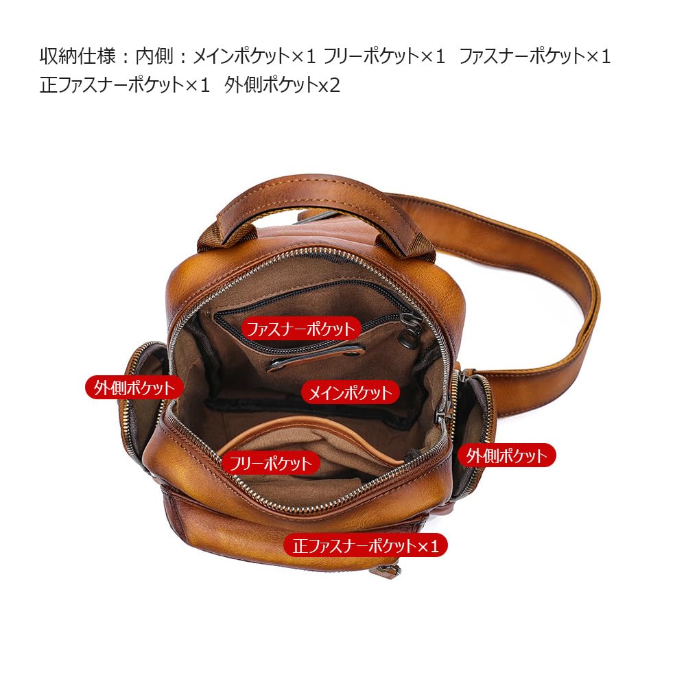 Whatna Antik-Stil Gerbte Natürliche Rindsleder Ein Schultertasche für Herren, 3-Wege, Crossbody, Mini Body Bag, Brusttasche, Echtes Leder, Dick,