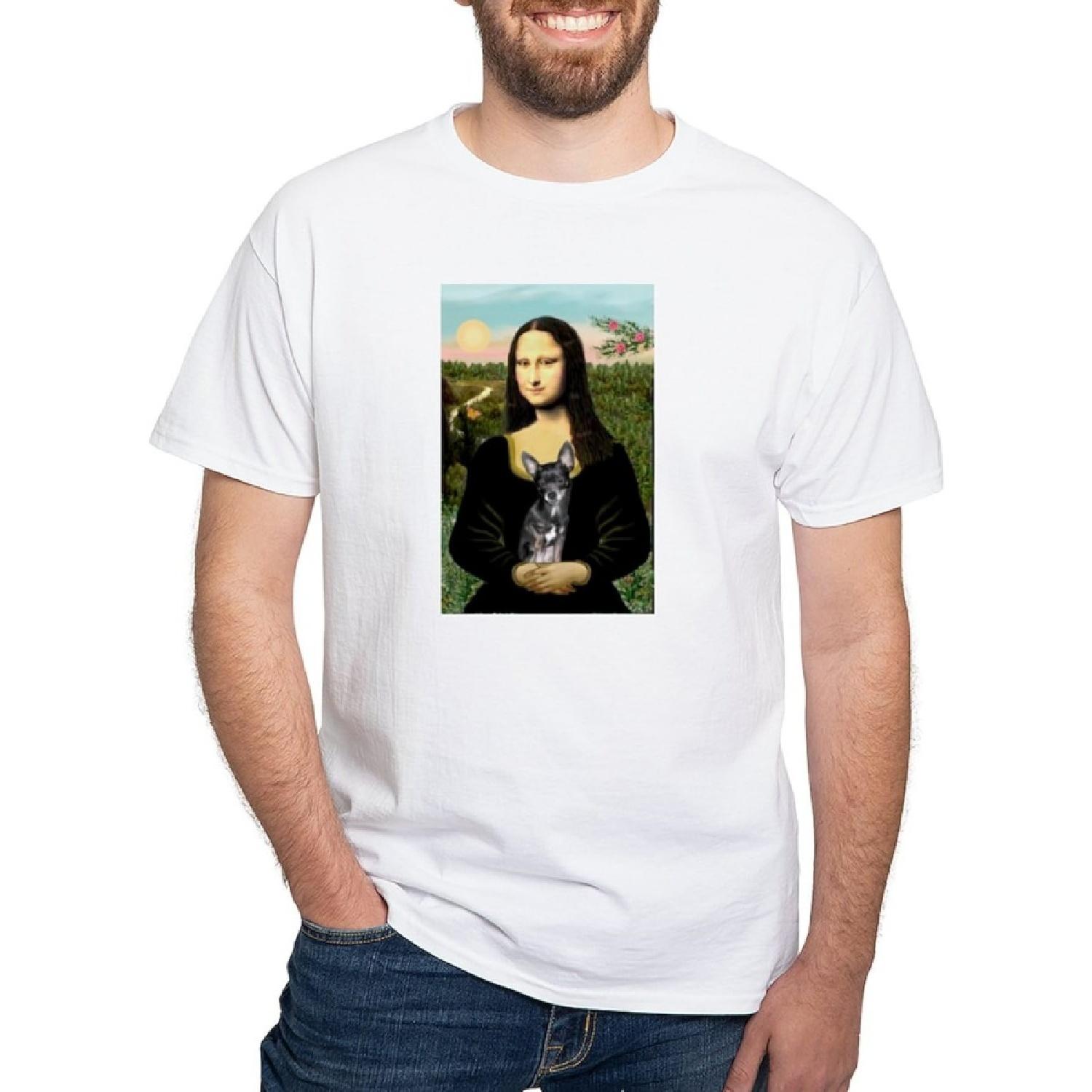 CafePress Mona Lisa_Chihuahua White T Shirt Men s 100% Cotton, Classic Graphic White T-Shirt XXXXXL белый