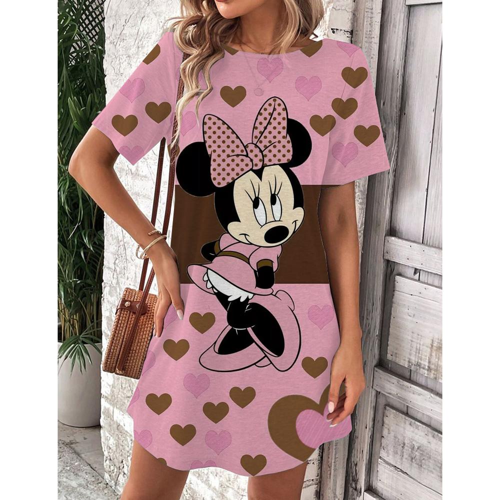 Abito estivo da donna Disney Topolino Primavera Scollo a O Manica Corta Vita Larga Abito con Volant
