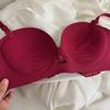 Red Small-breasted Underwear Women's Half Cup Gathers To Show Large Lace Edge Bow Without Steel Ring Smooth Surface Wedding Bra Cover