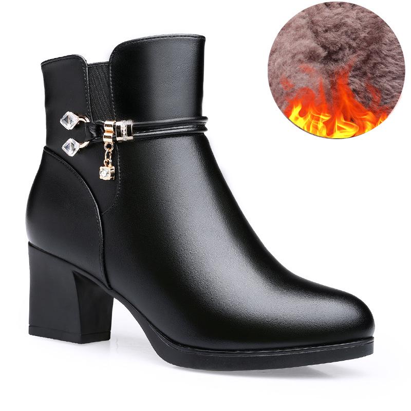 Vielseitige Damen Leder Keilabsatzstiefel in Übergröße - Weiche Sohle, Baumwolle, Plus Samt Warm, Herbst/Winter