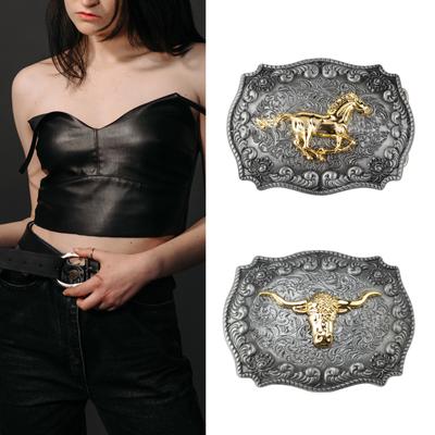Big Cowboy Belt Buckle Long Horn Bull Belt Buckle Metal Belt Buckle For Men Cowboy Bull Head Vintage Western Belt Buckle