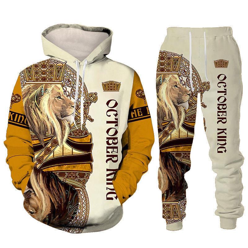 Trend Animal The Lion 3D Print Men's Tracksuit Sets Casual Hoodie And Pants 2pcs Sets Oversized Sweatshirt Fashion Men Clothing