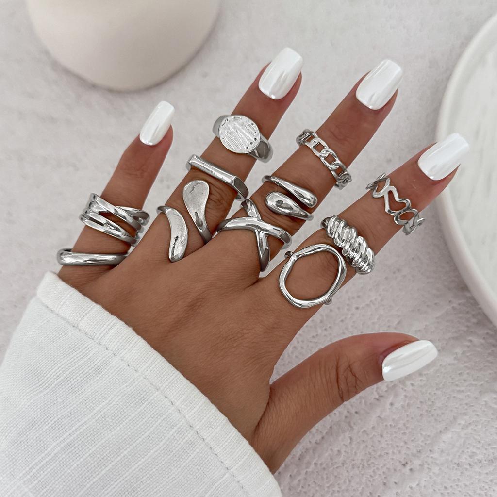 Vintage Gold Color Geometric Rings Trendy Finger Jewelry Hollow Out Adjustable Ring Set for Women Men Retro Boho Fashion Party Gift