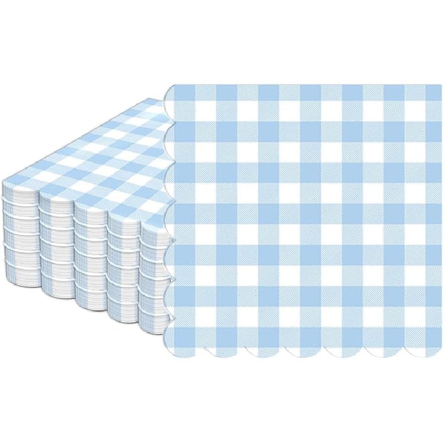 50Pcs Pink Scalloped Napkins Pink And White Checkered Decorative Party Supplies Light Plaid Gingham Dessert Napkins for Girls Women Wedding Birthday 50