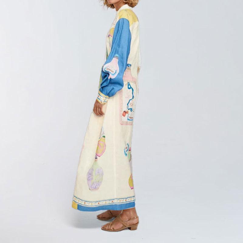 Neue Frühling Damenbekleidung Elegant und Elegant Taillenband Bedrucktes Kleid für Damen