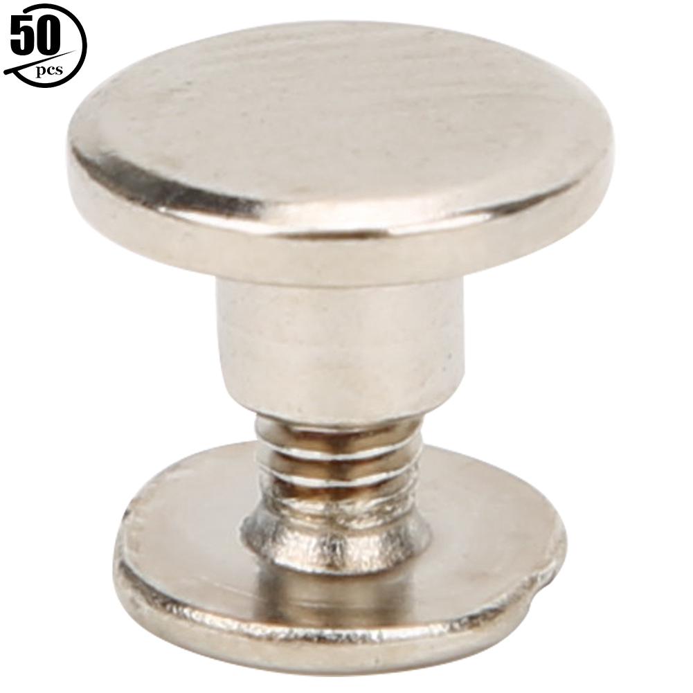 50 Sets 6,5 mm Messing Platte Kop Studs Schroeven Nagels Klinknagels Leer Ambacht Bevestiging Schroefrug